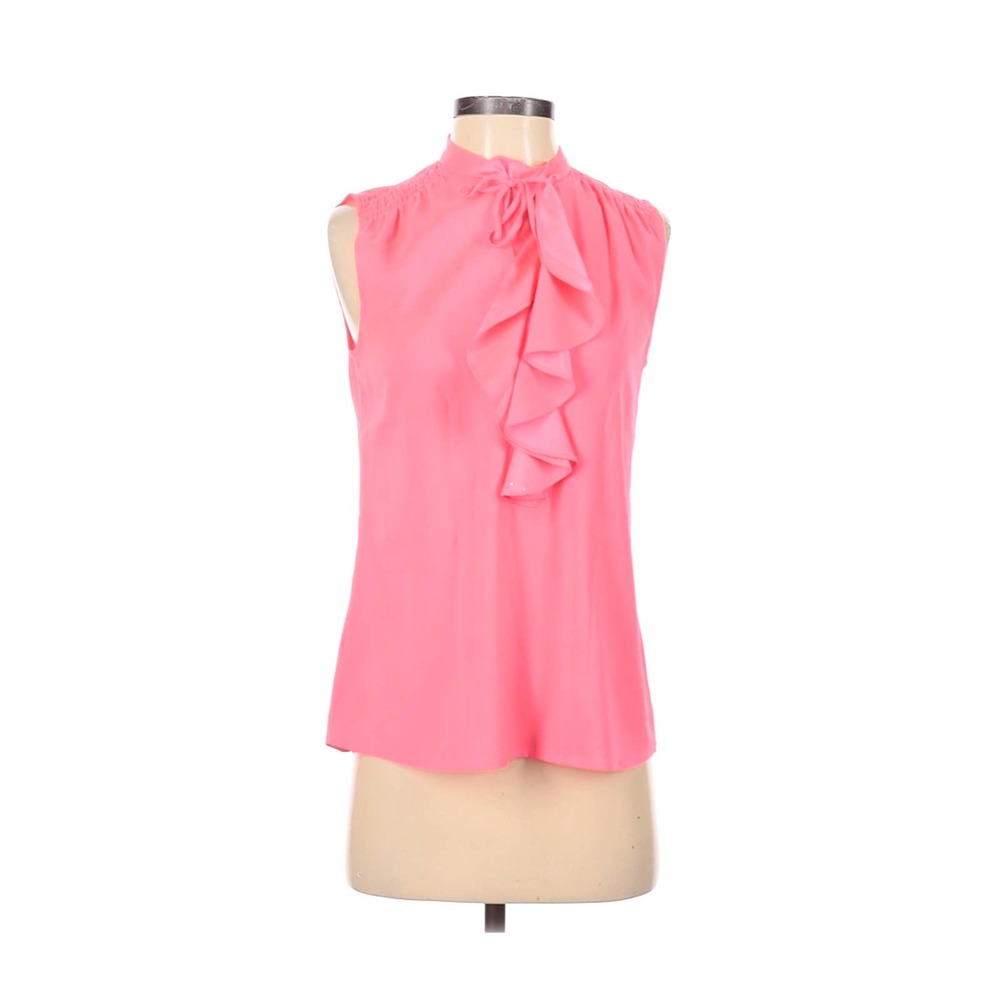 Ann Taylor Keyhole Neck Ruffle Front Sleeveless Blouse Sz XS